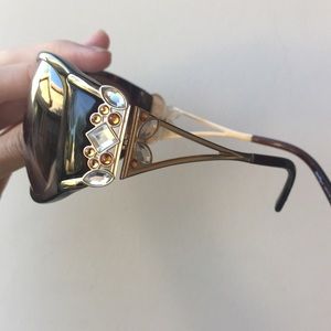 Salvatore Ferragamo Rhinestone Gold Sunglasses